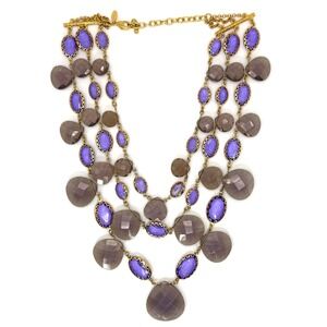 Joan Rivers Couture Necklace Gold Purple Grey‎ Faceted Statement Jewelry READ